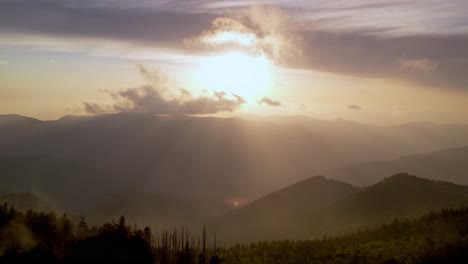 aerial-push-toward-the-sunset-in-the-blue-ridge-mountains-and-Appalachian-mountain-range
