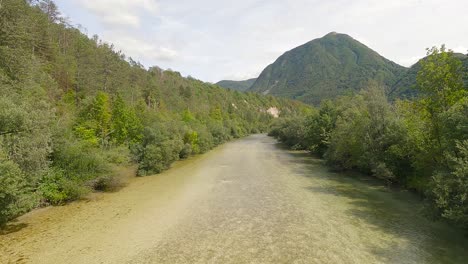 Soča-river-in-Bovec,-Slovenia-in-a-sunny-day