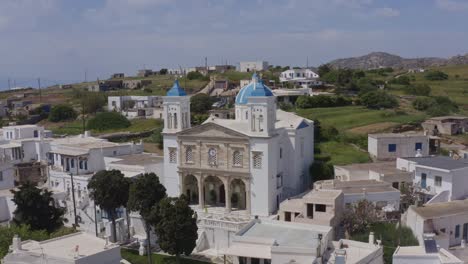 Aerial---Main-church-of-Falatados-village-in-Tinos,-Greece