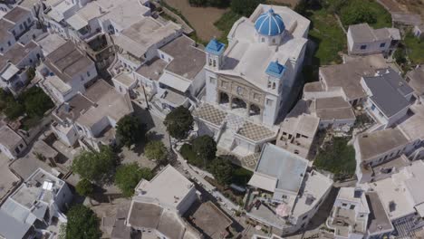 Aerial---Main-church-of-Falatados-village-in-Tinos-Island,-Greece