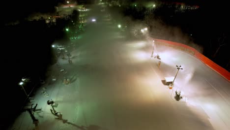 Snowmaking-ski-slope-in-the-mountains-of-North-Carolina,-Blowing-Rock-NC