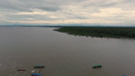 Aerial-shot-of-boats-and-mangroves-in-Thailand