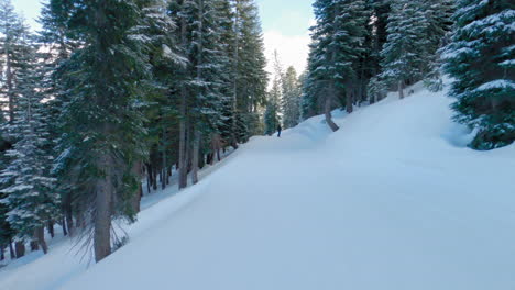 POV-shot-of-a-snowboarder-riding-through-a-ski-resort