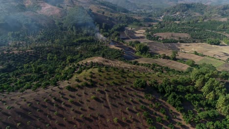 AERIAL-Farmland-and-Shifting-Cultivation,-Northern-Thailand-Mountains