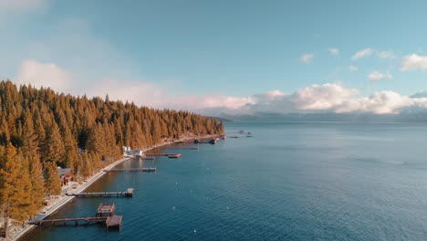 Drone-shot-of-a-sunny-morning-on-lake-tahoe