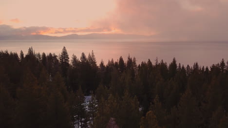Drone-shot-of-sunrise-on-lake-tahoe