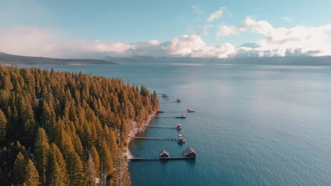 Drone-shot-of-a-sunny-morning-on-lake-tahoe