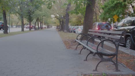 Empty-park-bench-in-Brooklyn,-NY