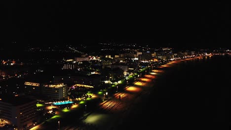 Aerial-view-at-night-of-Cala-Millor-touristic-destination-on-the-east-coast-of-the-Island-of-Mallorca