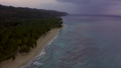 Luftbild-Von-Meereswellen-Und-Sandstrand-In-Der-Karibik,-Dominikanische-Republik,-Halbinsel-Samana