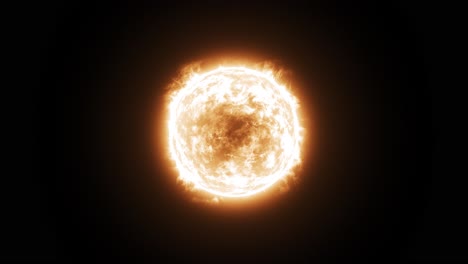 3D-Animation-Einer-Brennenden-Gelben-Und-Orangefarbenen-Sonne,-Ohne-Weltraumhintergrund-Oder--vordergrund,-Sonneneruptionen-Und-Kernanimation-Und-Die-Kamera-Bewegt-Sich-Langsam-Darauf-Zu