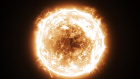3D-Animation-Einer-Brennenden-Orangefarbenen-Sonne,-Ohne-Weltraumhintergrund-Oder--vordergrund,-Sonneneruptionen-Und-Kernanimation-Und-Die-Kamera,-Die-Sich-Wegbewegt,-Um-Die-Sonne-In-Voller-Sicht-Zu-Bringen