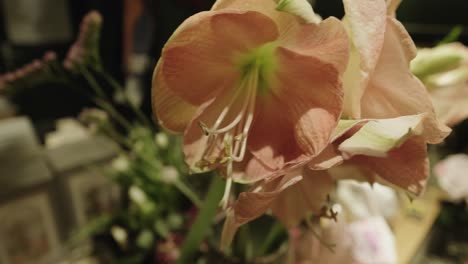 Closeup-Of-A-Beautiful-Wedding-Floral-Arrangement-Bouquet,-Centrepiece