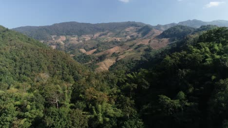Die-Atemberaubende-Landschaft-Von-Herrlichen-Bäumen-Mit-Grünen-üppigen-Bergen-In-Thailand---Luftaufnahme