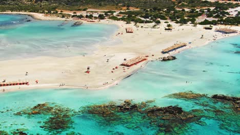 Aerial-view-of-turquoise-water-and-sand,-Elafonissi-Beach,-Crete,-Greece