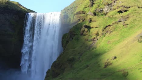 Icelandic-waterfall,-in-all-it's-magnificence,-Skogarfoss-in-south-Iceland