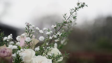 Nahaufnahme-Eines-Zweiges-Der-Schönen-Weißen-Blume-Im-Wind-An-Einem-Hochzeitstag