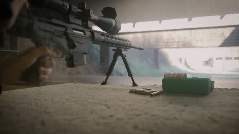 Taking-shot-with-sniper-rifle-on-shooting-range