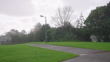 road-lamp-and-green-lawn-in-a-park-on-a-rainy-day