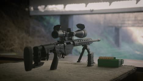 Precision-rifle-with-scope-magazine-and-ammo-box-ready-for-shooting-training