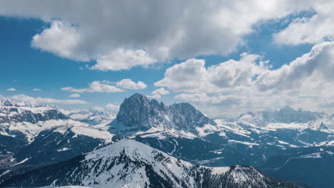 Dolomites,-Sasso-Piatto-peak-soaring-into-ethereal-clouds,-hyperlapse