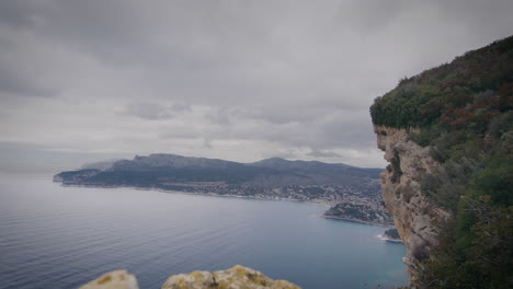 Scenic-panorama-of-Marseille-France-from-Route-des-Cretes-cliff-road-timelapse