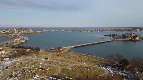 Aerial-view-of-islands-in-Massachusetts,-Hull,-Allerton-and-Fort-Revere-park