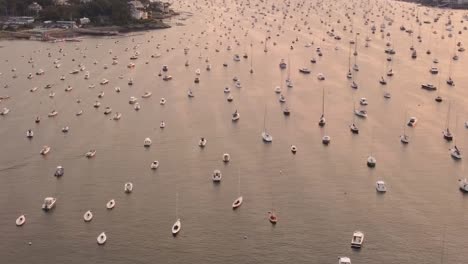 Wide-aerial-view-of-many-yachts-anchored-at-Marblehead,-United-States