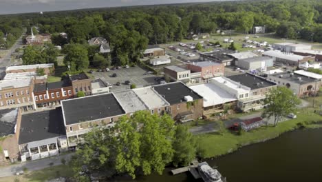 Aerial-footage-of-small-town-from-helicopter