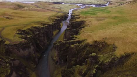 Drone-shot-in-Icelandic-canyon