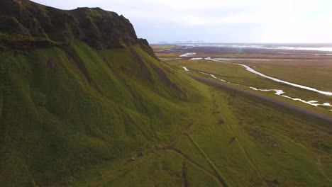 Drone-shot-of-mountain-in-Iceland-during-sunset