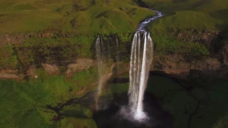 Drone-shot-of-waterfall-in-Iceland