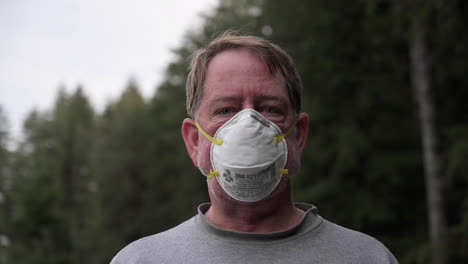 Closeup-Portrait-An-Adult-Guy-Wearing-N95-Face-Mask-While-Being-Outdoors