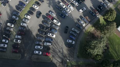 Aerial-View-Of-A-Cars-Passing-and-Searching-A-Space-In-A-Parking-Lot---Aerial-Shot