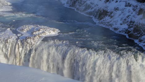 The-beautiful-icy,-white-waterfalls-of-Iceland-during-sunset---wide-shot