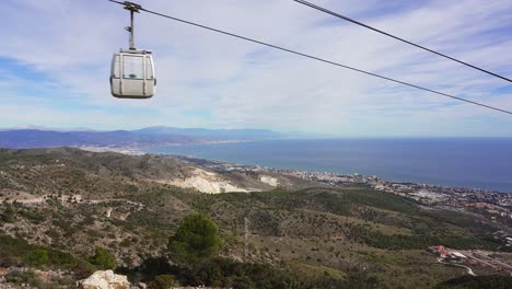 Cable-car-takes-tourists-from-the-resort-town-of-Benalmádena-to-the-top-of-mount-Calamorro,-near-Malaga-in-the-Costa-del-Sol-in-Spain