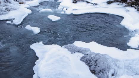 Landscape-Of-Frozen-Mountain-Stream-In-Iceland-During-Winter-Season