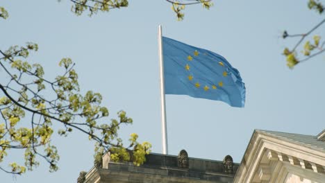 Flag-of-Europe-a-Symbol-of-European-Union-Waving-in-Wind,-Slow-Motion
