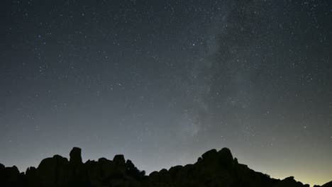Astrophotography-time-lapse-of-the-Milky-Way-with-the-silhouette-of-rugged-mountain-peaks-in-the-foreground
