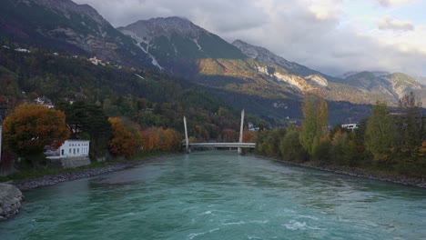 Modern-funicular-railway-bridge-crossing-the-river-Inn-in-the-historic-city-of-Innsbruck