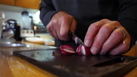 Cutting-Radishes---Making-a-Salad-in-an-Italian-Kitchen-60fps-Slow-Motion