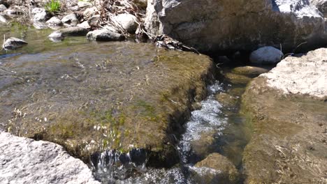 Close-Up-Water-Flowing-Over-Rock-in-Peaceful-Creek---60fps-Slow-Motion