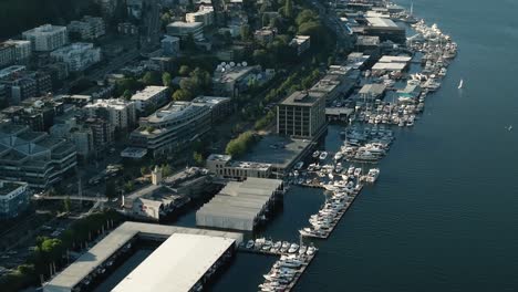 Aerial-view-of-boats-parked-along-the-side-of-South-Lake-Union-near-Queen-Anne