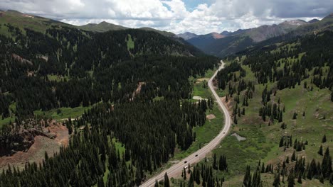 Aerial-View-of-Million-Dollar-Highway,-Scenic-Route-in-Colorado-USA-on-Sunny-Summer-Day