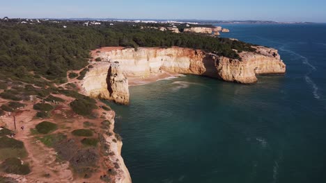 An-amazing-panoramic-view-of-the-Corredoura-Beach,-on-the-south-coast-in-Algarve,-Portugal