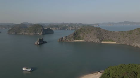 Aerial-pan:-Rugged-islands-of-famous-Ha-Long-Bay-in-northern-Vietnam