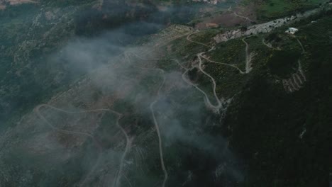 Aerial-Drone-Shot-Of-Windy-Hillside-Highway-In-Rural-Lebanon