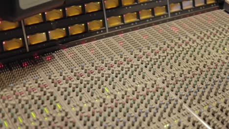 Professional-Mixing-Console,-Mixing-Desk-With-Speakers-Inside-The-Studio