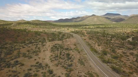 Aerial-shot-of-empty-road-in-the-middle-of-the-desert-in-Baja-California,-Mexico