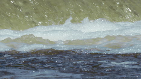 River-rapids-with-foam-and-bubbles-on-surface,-dangerous-weir